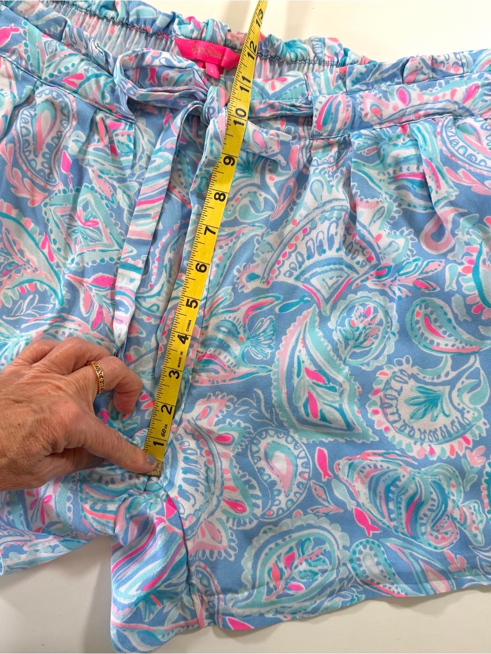 Lilly Pulitzer Kothmale Sri Lanka Paisley Paperbag Waist Tie Front Shorts Size L - Picture 14 of 16